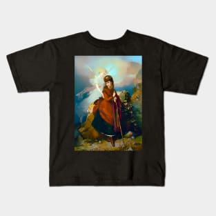 Guardian angel protecting the girl in the brown dress Kids T-Shirt